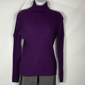 Purple Ribbed Turtleneck Sweater